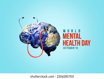 World Mental Health day concept. A mental illness and health concept. 3D brain with a stethoscope health care concept.
 - Powered by Shutterstock