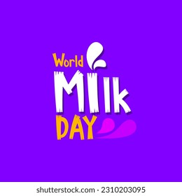 World Milk Day illustration outline style icon or label isolated on blue, yellow, and purple backgrounds. Milk Day abstract design. Milk Day logo with milk glass. Typography design. - Powered by Shutterstock