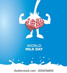 World milk day, Strong arms and Brain concept. Template for background, banner, card, poster. - Powered by Shutterstock