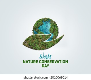 World Nature Conservation Day Concept. Green World Map- 3D Tree Or Forest Shape Of World Map Isolated On White Background. Green Planet Earth Day Or Environment Day Concept. World Forestry Day.