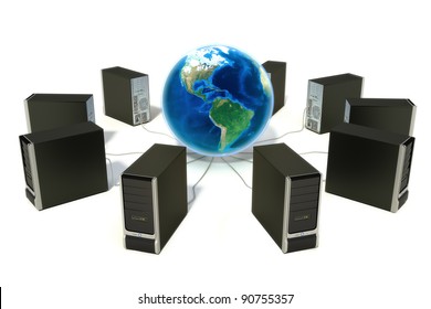 World networking, Computers connecting to the world. Texture from www.nasa.gov