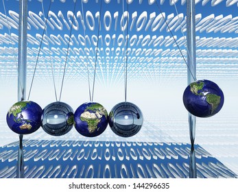 World Newtons Cradle With Binary Code
