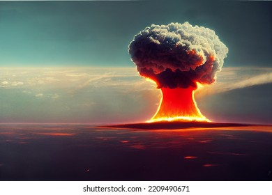 World nuclear war with using atomic bombs which exploded over the Earth surface