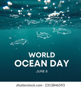 World oceans day logo. Vector illustration. World oceans day symbol template with lettering and silhouette of fishes, turtle - Powered by Shutterstock