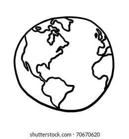 World Outline Illustration; Isolated Planet Earth Outline Cartoon