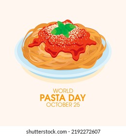 World Pasta Day illustration. Pasta with tomato sauce, cheese and basil leaf icon. October 25. Important day - Powered by Shutterstock