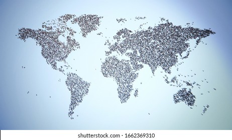 World of People. Thousands of People Formed the World Map. 3D Illustration.