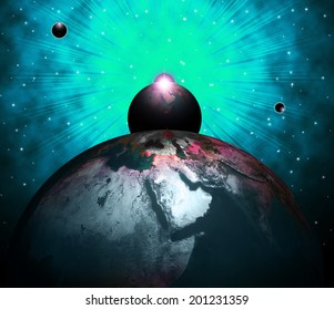 World Planets Indicating Solar System And Global