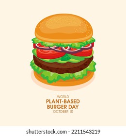 World Plant-based Burger Day illustration. Delicious fresh vegan burger with vegetables icon. Big vegetarian burger drawing. October 10. Important day - Powered by Shutterstock