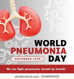 World Pneumonia Day 12th November  Grey and Red World Pneumonia Day Illustration Pneumonia Awareness World Pneumonia awareness Day - Powered by Shutterstock