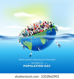 World Population Day text with diverse people and earth disaster. Poster, banner and template design. - Powered by Shutterstock