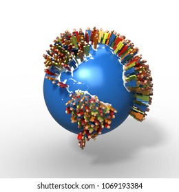 World Population, Globe with people, South America, 3D rendering