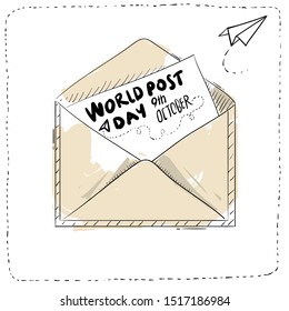 World Post Day or International Postal Day hand drawn doodle style. Mail envelope and paper plane doodle, sketch. - Powered by Shutterstock