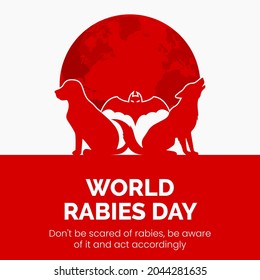 World Rabies Day Banner. Globe, Dog, Fox And Bat.