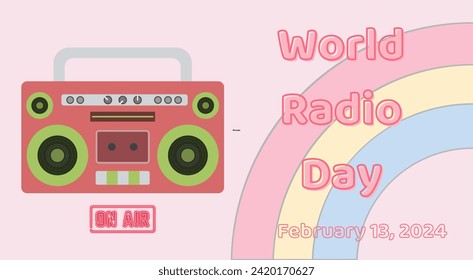 world radio day february 13, 2024 poster with pink gradient  - Powered by Shutterstock