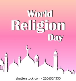 World Religion Day Pink Background Lettering