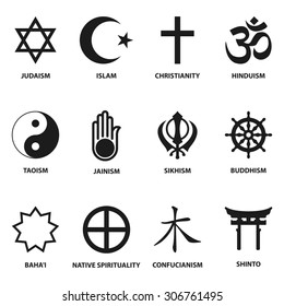 world religious sign and symbols collection, isolated on white background