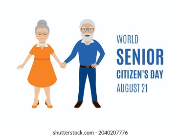 World Senior Citizen's Day illustration. Happy and smiling elderly senior couple icon. Happy old man and woman icon. Senior couple cartoon character. Senior Citizen's Day Poster, August 21 - Powered by Shutterstock