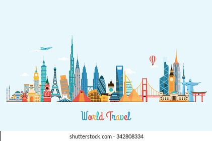 World Skyline. Travel And Tourism Background. 