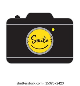 World Smile Day october 6th banner. Black camera with smile face inside . Smile in the camera. 
