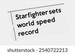 Starfighter sets world speed record  - current breaking daily news story communication copy newspaper headline article title in UK 1958 pencil sketch