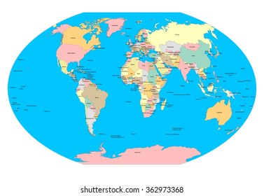 World Sphere Countries Light Blue Oceans Stock Illustration 362973368 ...