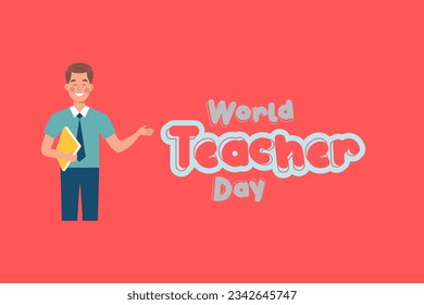 World teacher day with pink background and a teacher is holding book in his hand. - Powered by Shutterstock