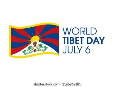 World Tibet Day illustration. Waving flag of tibet icon isolated on a white background. Tibetan flag illustration. Birthday of His Holiness the XIV Dalai Lama of Tibet. July 6. Important day