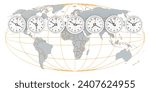 World Time zone concept, Timezone wall clocks. 3D rendering isolated on the white background 