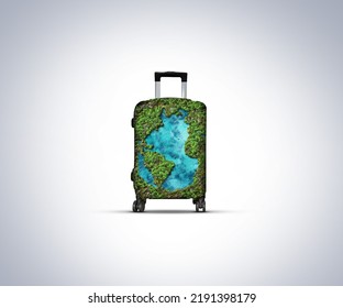 World Tourism Day Concept 3D Illustration. Travel Bag Tourism Concept Background.