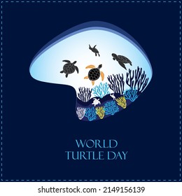 World Turtle Day. Turtle swims in the ocean against. Template for background, banner, card, poster. - Powered by Shutterstock