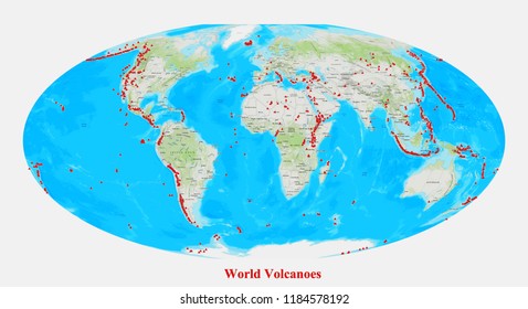 World Volcanoes Map 3d Rendering Stock Illustration 1184578192 ...