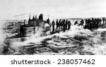 World War I, German U-boat with crew on deck, from The New York Times of December 31, 1915