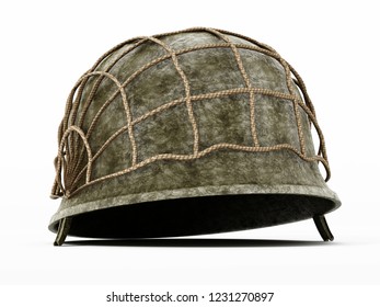 World War II Helmet Isolated On White Background. 3D Illustration.