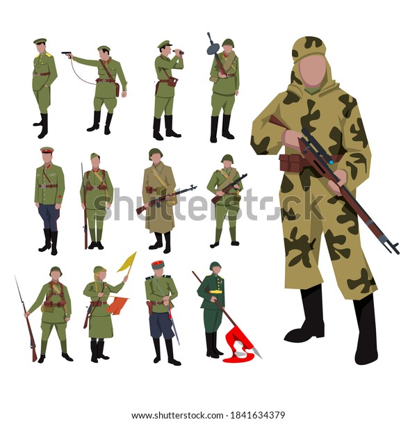 World War Ii Set Soviet Soldiers Stock Illustration 1841634379 ...