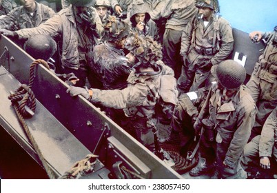 World War II, Troops In A Landing Craft During The Battle Of Normandy, 1944,