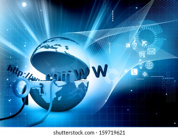World Wide Web Internet Concept, Opened Earth Globe With Computer Mouse And Www Abstract   Background