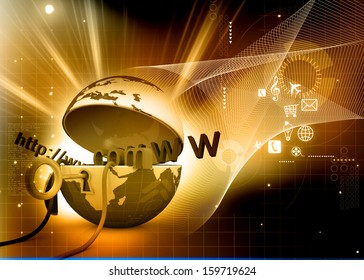 World wide web internet concept, opened Earth globe with computer mouse and www abstract   background