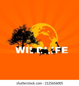 World Wildlife Day with the animal in the forest. Globe, Tree, and Animals. March 3. - Powered by Shutterstock