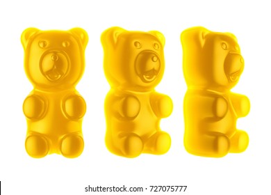 World's Largest Gummy Bears.  Large Marmalade Bear Of Yellow Color. Isolated White Background. 3d Render