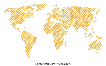 Worldwide map concept made of warning design elements. Raster warning elements are combined into mosaic continent collage.
