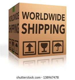 Worldwide Shipping Web Shop Icon Concept For Shipping Online Shopping Order Global Cardboard Box With Text Package Delivery Ecommerce