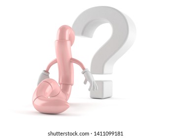 Worm character looking at question mark symbol isolated on white background. 3d illustration