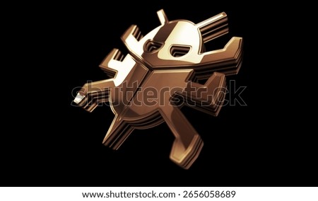 Worm cyber security and digital virus attack golden metal shine symbol concept. Spectacular glowing and reflection light icon abstract object 3d illustration.