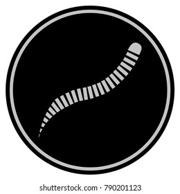 Worm Parasite Black Coin Icon. Raster Style Is A Flat Coin Symbol Using Black And Light Gray Colors.