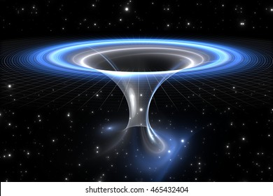 Wormhole or blackhole, funnel-shaped tunnel that can connect one universe with another
