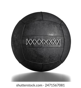 Worn black leather medicine ball  isolated  white background - Powered by Shutterstock