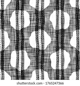 Woven fiber linen dot distressed blur texture background. Abstract aged distorted black white textile seamless pattern. Monochrome artistic  all over print.