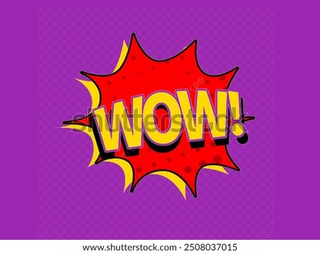 Wow comic book speech bubble, wow emotion sound effect. Superhero. Halftone. Blue radial speed background. EPS 10