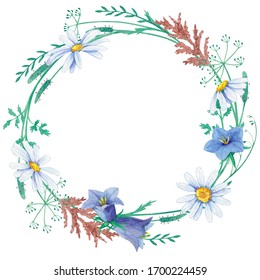 Wildflowers Herbs Boho Wreath Painted Watercolor Stock Illustration